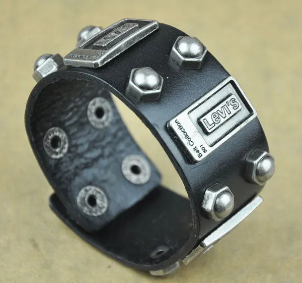 Summer style Men Woman Bracelets Rock Punk Leather Rock Cool Metal Stud Clasp Genunine Wrist Band Design Leather Bracelet