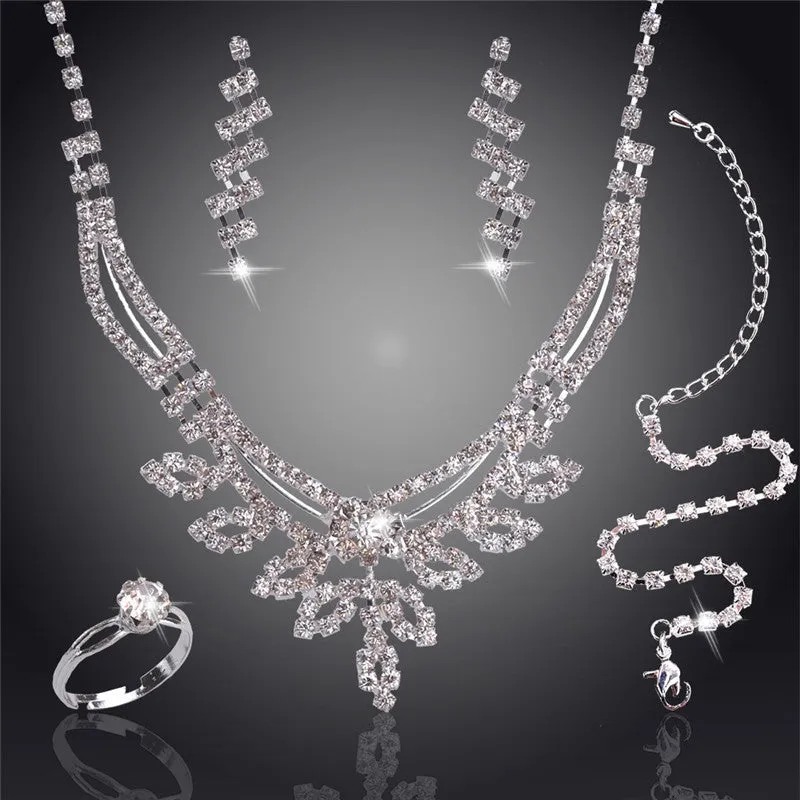 Swaying Pendant Necklace 18K Silver Plated Austrian Crystal Bridal/Wedding Jewelry Sets For Women