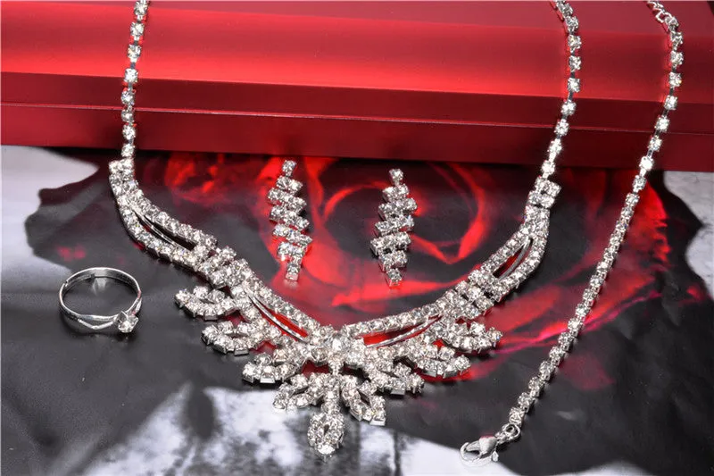 Swaying Pendant Necklace 18K Silver Plated Austrian Crystal Bridal/Wedding Jewelry Sets For Women