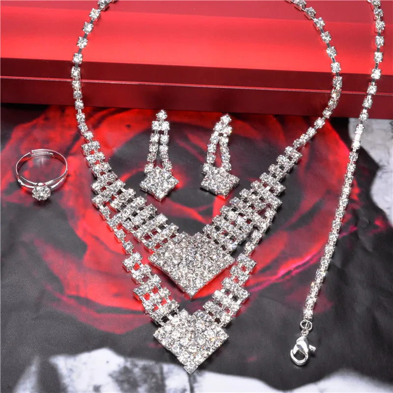 Swaying Pendant Necklace 18K Silver Plated Austrian Crystal Bridal/Wedding Jewelry Sets For Women