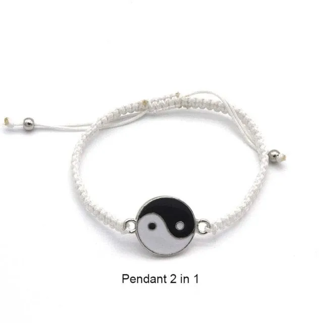 Tai Chi Yin Yang Couple Bracelets Alloy Pendant Adjustable Braid Chain Bracelet Necklace Matching Lover Bracelets Necklaces