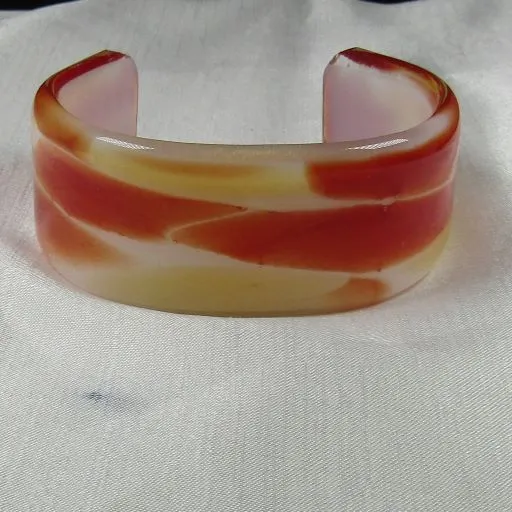 Tan and White Fused Glass Cuff Bracelet