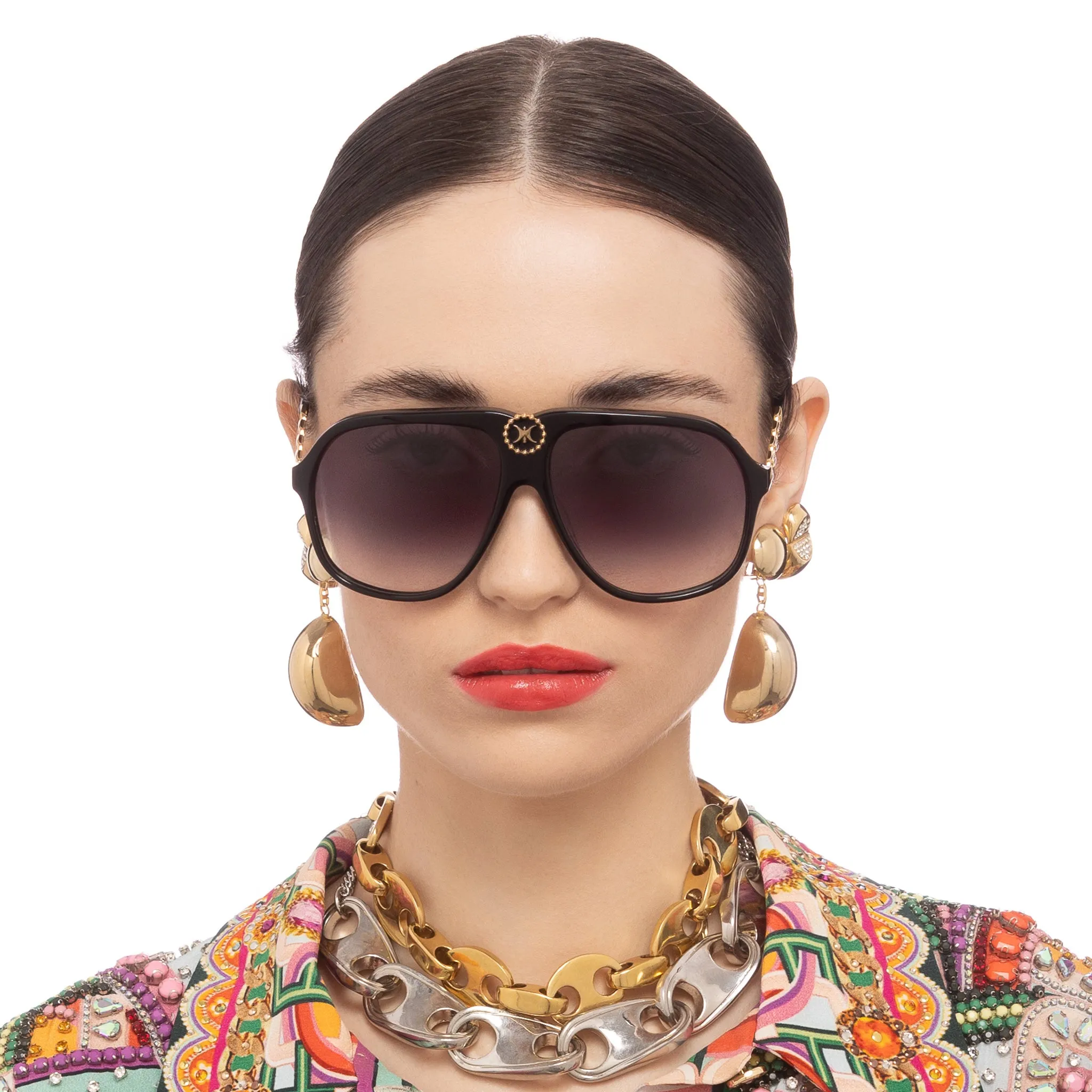 The Heiress Black Retro Aviator Sunglasses