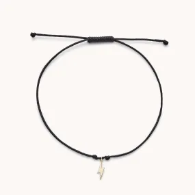 the lightning bolt contemplation cord bracelet - 10k yellow gold, black cord