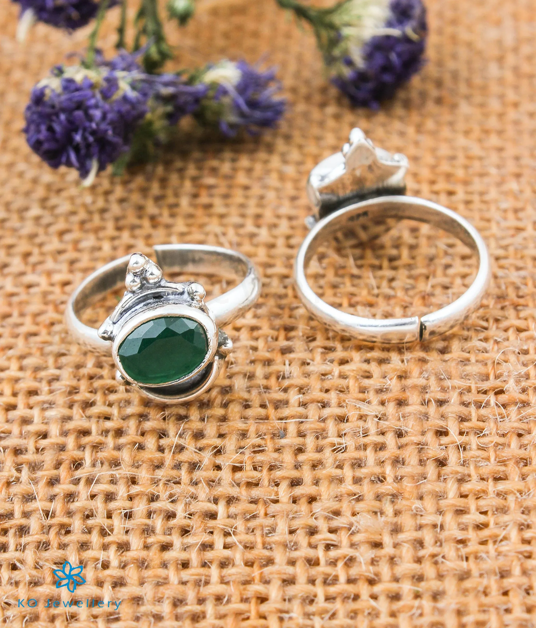 The Mira Silver Toe-Rings (Green)