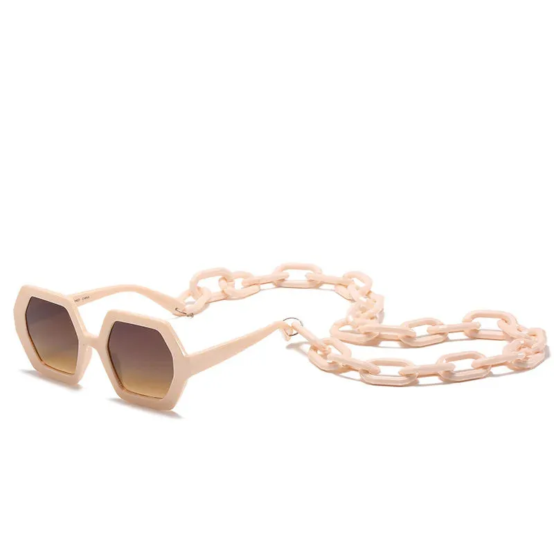 Trendy Oversized Square Chain UV400 Sunglasses