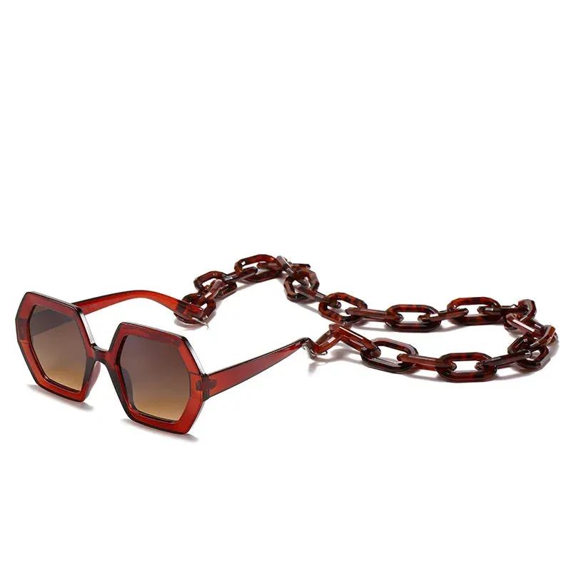 Trendy Oversized Square Chain UV400 Sunglasses