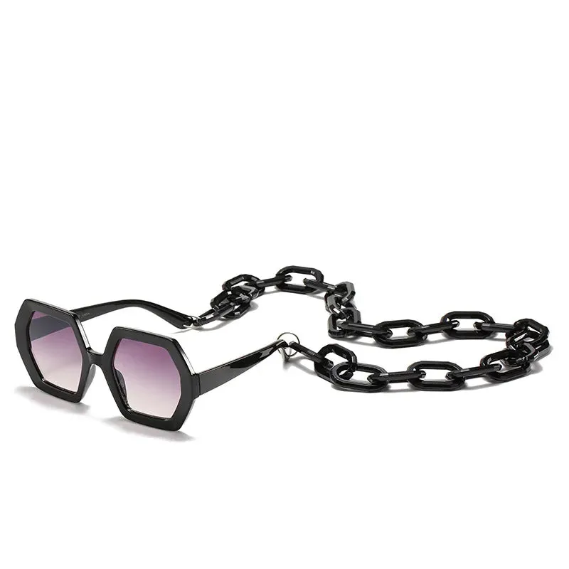 Trendy Oversized Square Chain UV400 Sunglasses