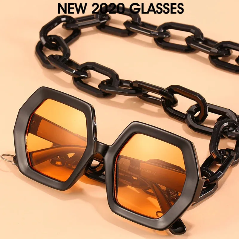 Trendy Oversized Square Chain UV400 Sunglasses