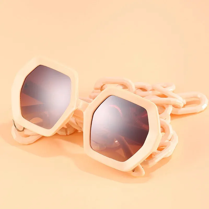 Trendy Oversized Square Chain UV400 Sunglasses