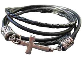 Triple Wrap Cross Braided Leather Bracelet