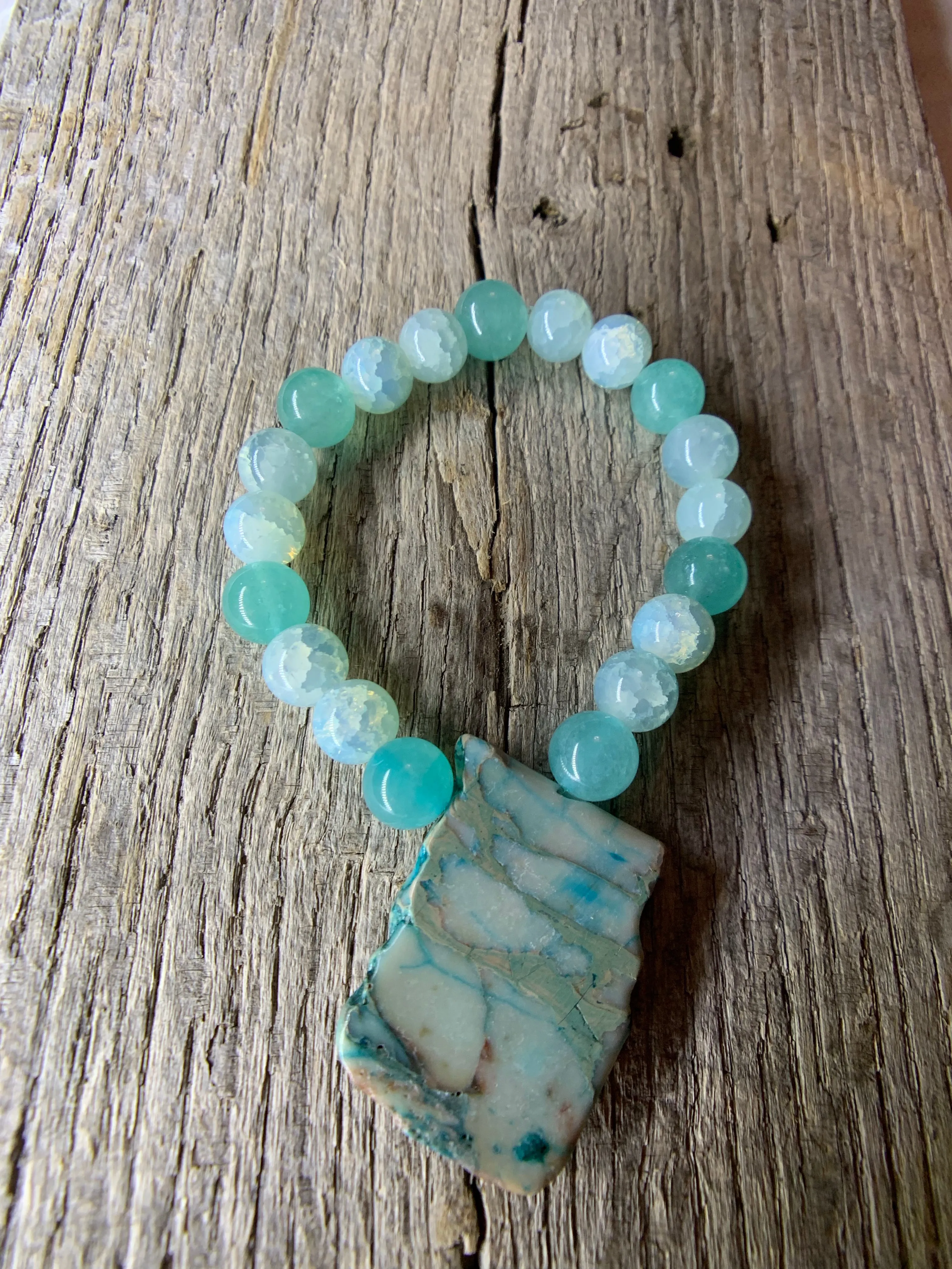 Turquoise Beaded & Large Raw Stone Bracelet