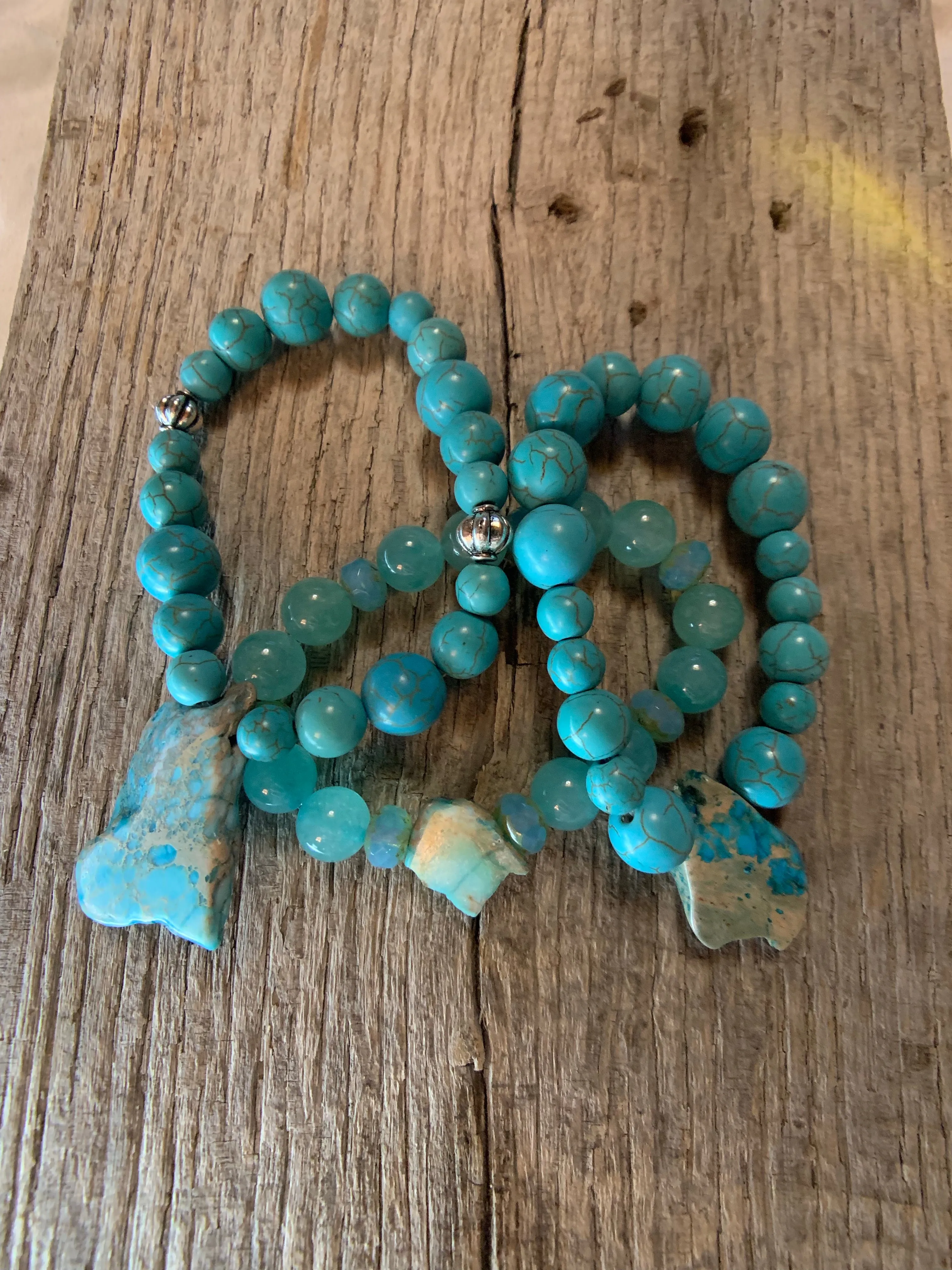 Turquoise Beaded & Large Raw Stone Bracelet