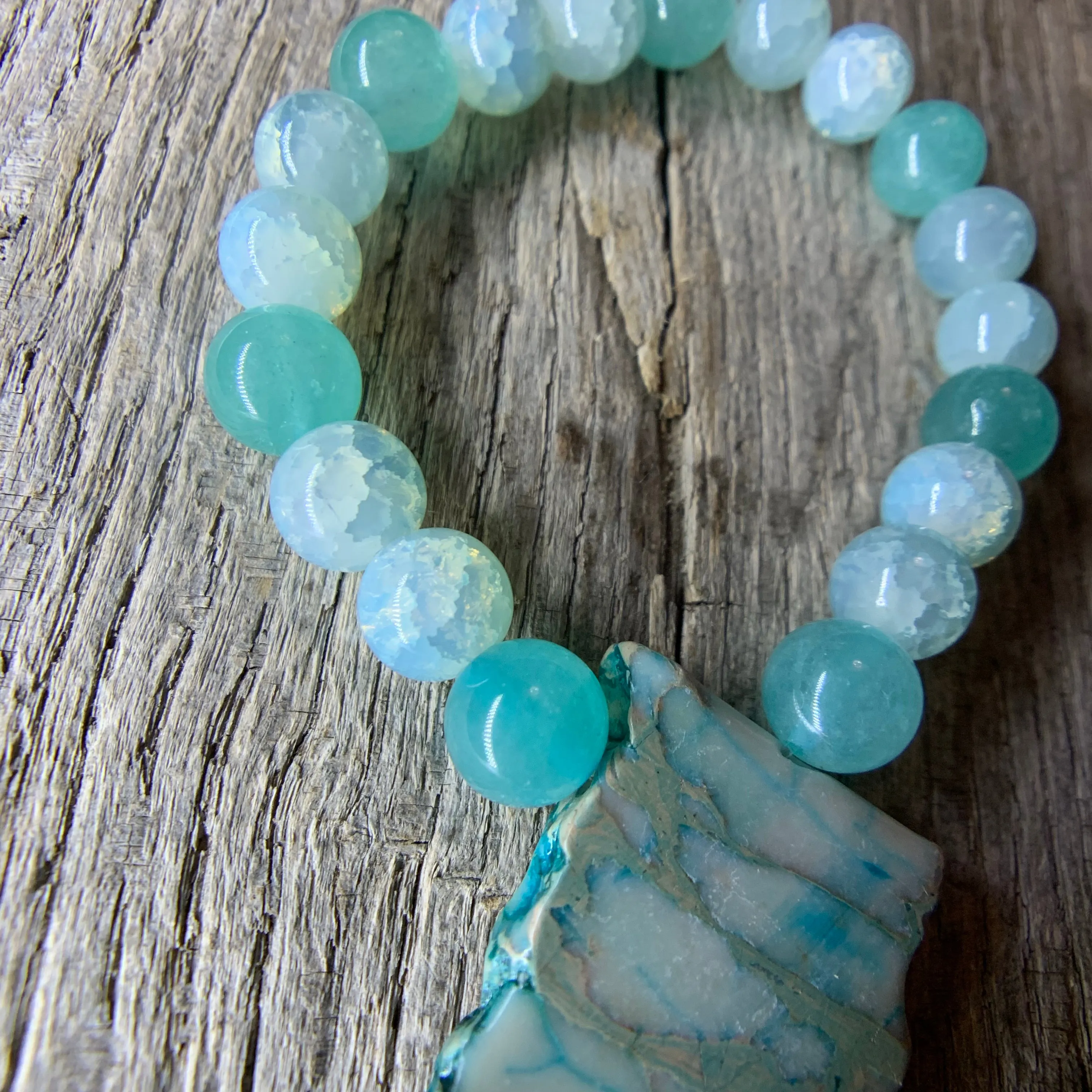 Turquoise Beaded & Large Raw Stone Bracelet