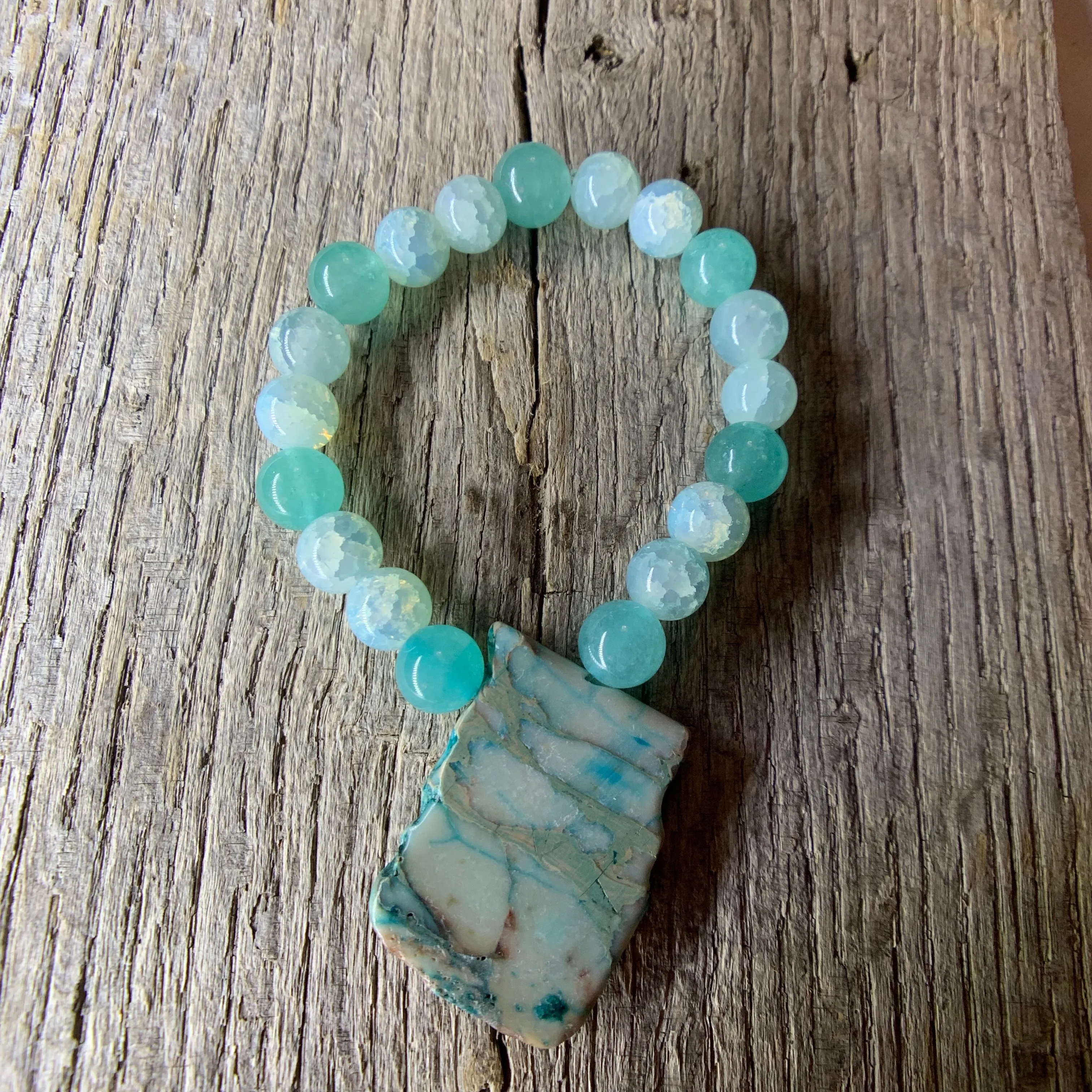 Turquoise Beaded & Large Raw Stone Bracelet