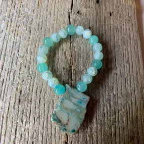 Turquoise Beaded & Large Raw Stone Bracelet