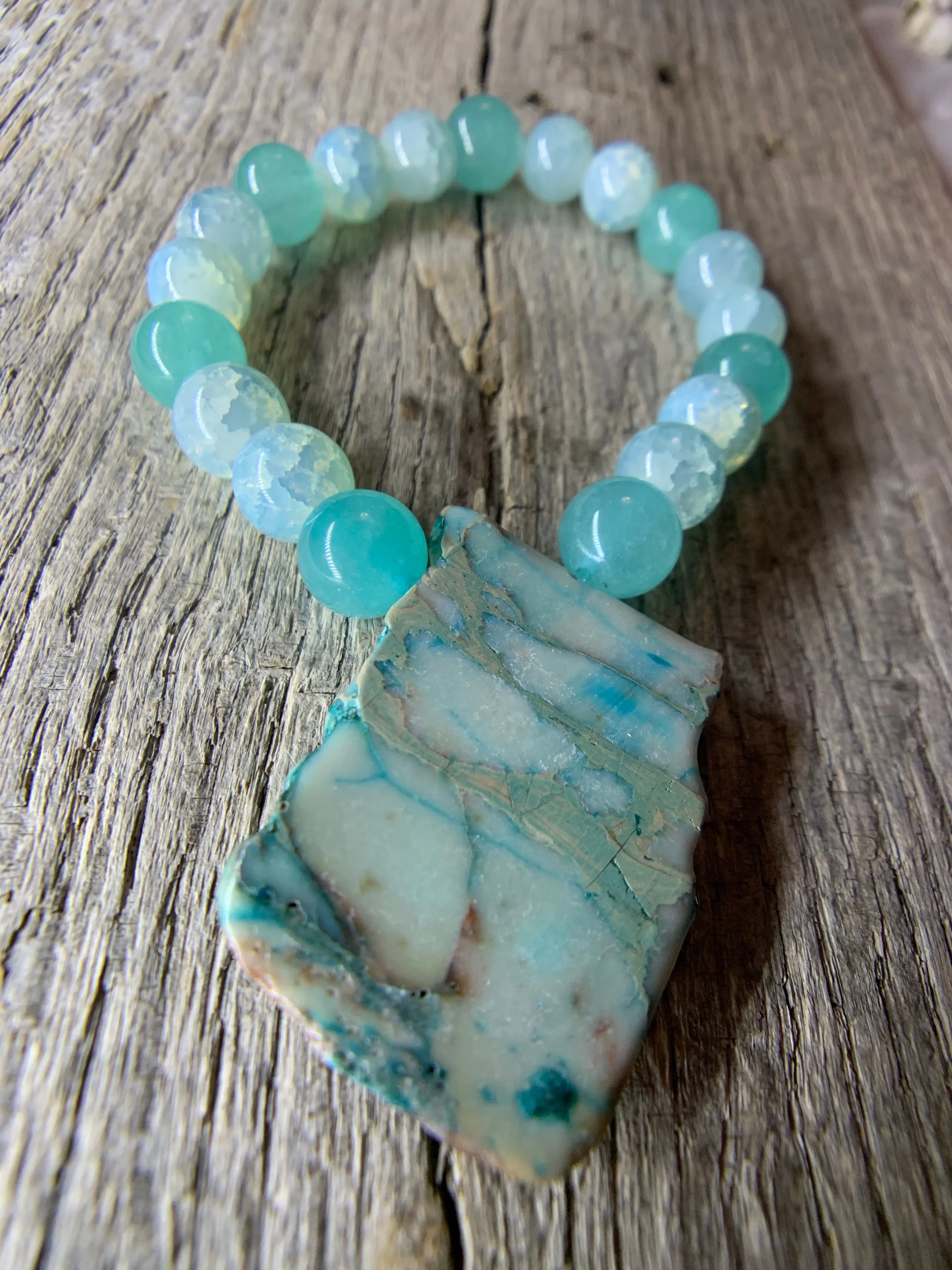 Turquoise Beaded & Large Raw Stone Bracelet