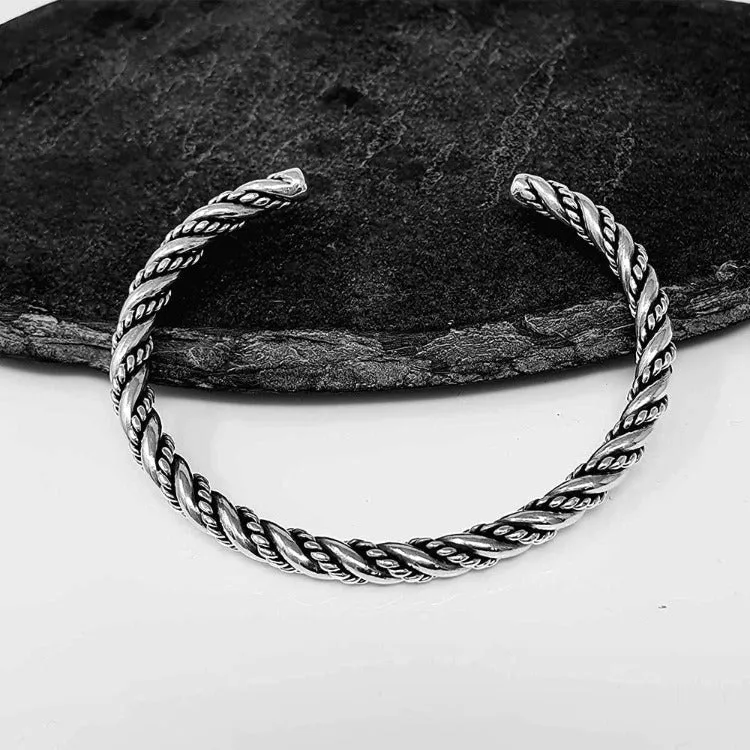 Twisted Sterling Silver Bangle Bar Bracelet For Men