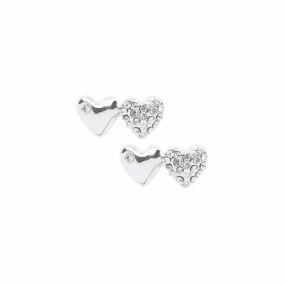 Two Heart Silver and Crystal Stud Earrings