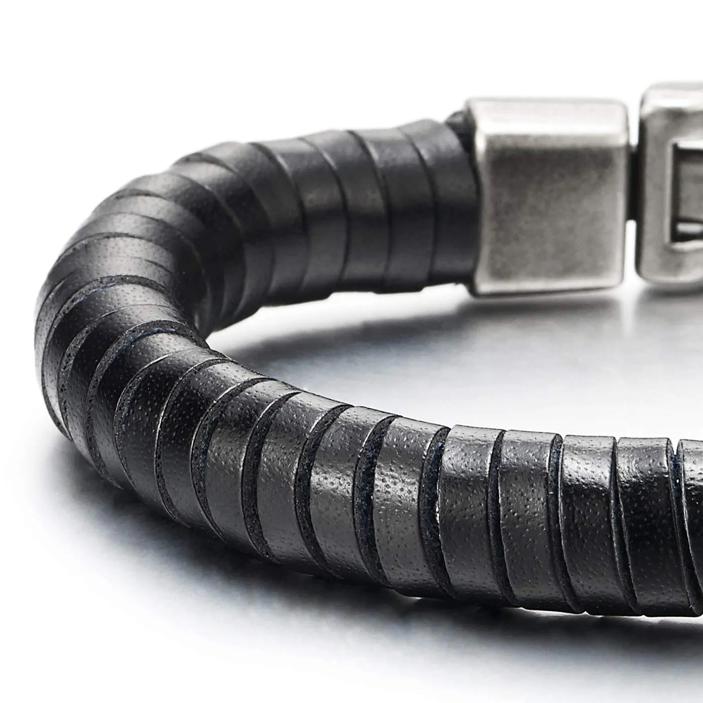 Unique Black Braided Leather Bangle Bracelet for Men Women, Leather Wristband Bangle, Minimalist