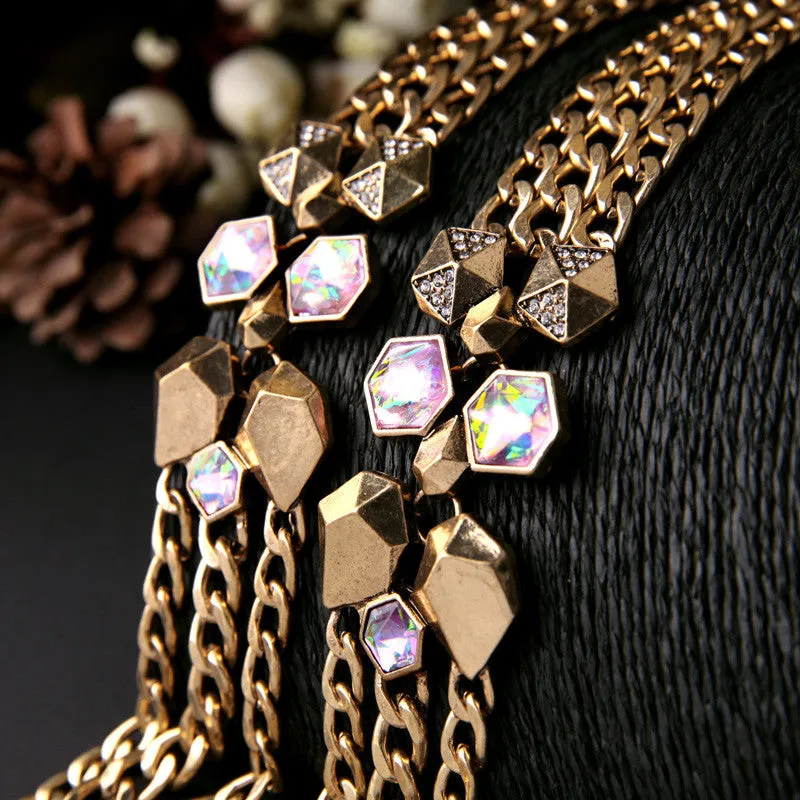 Unique Gold Plated Retro Set Crystal European Women Multilayer Necklace