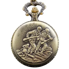 United States of America War Memorial Soldier Emblem Bronze Quartz Movement Pocket Watch