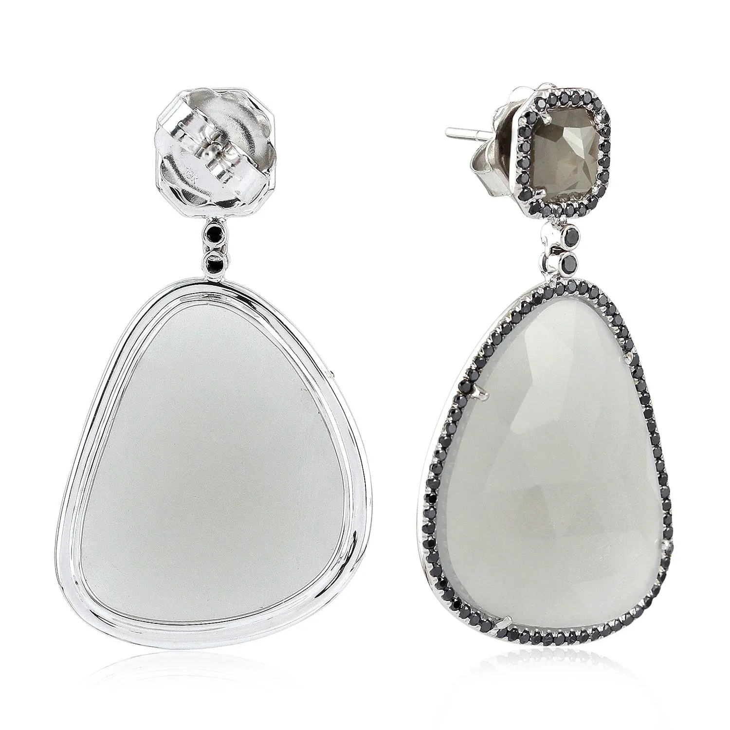 Unshaped Moonstone Pave Diamond Antique Danglers in 18k White Gold