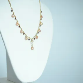 Valentina - Peach Moonstone, Red Garnet 14k Gold Filled Necklace