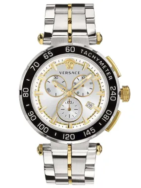 Versace GRECA CHRONO 45mm Mens Silver with Gold accent Watch VEPM00520