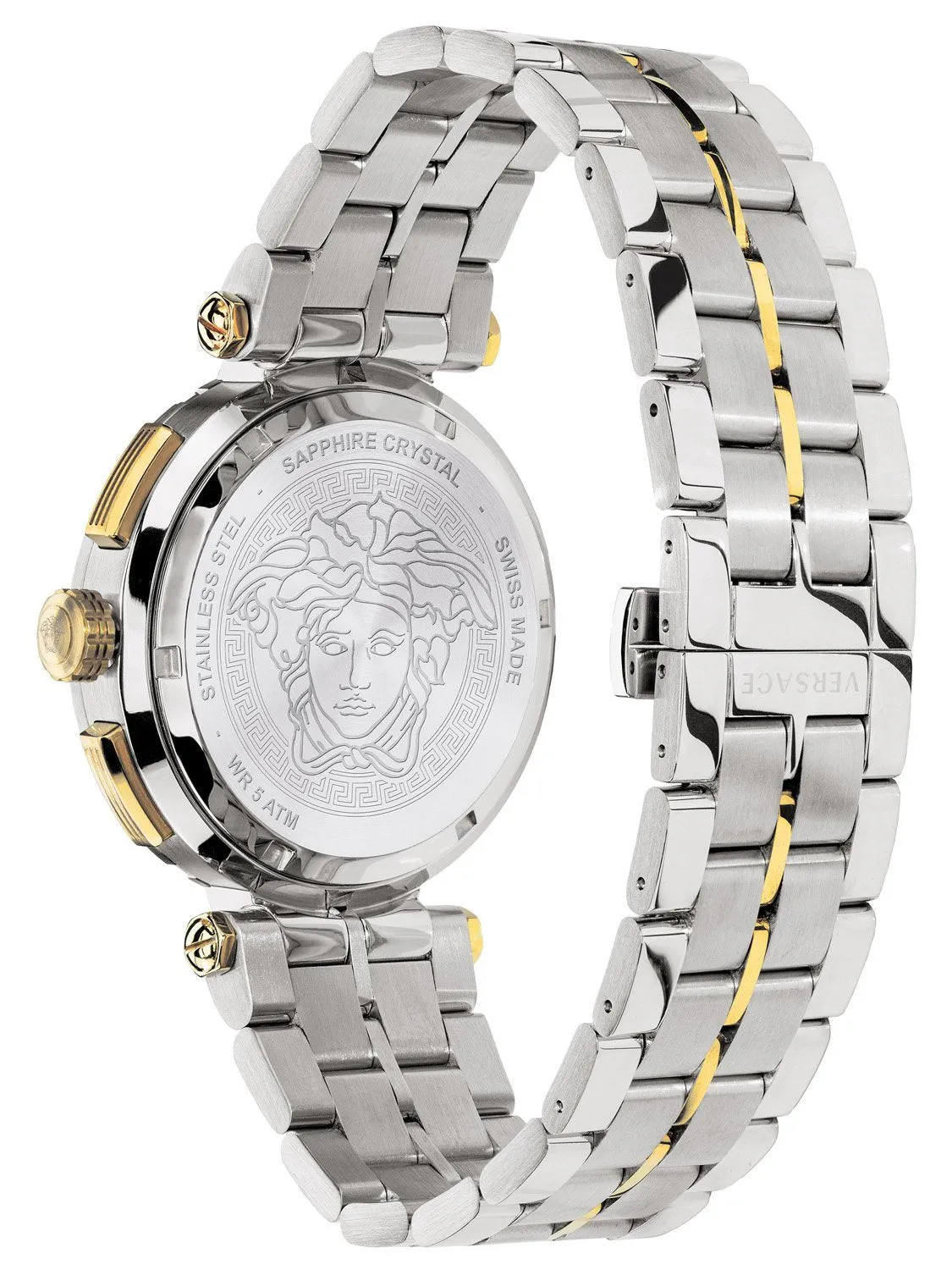 Versace GRECA CHRONO 45mm Mens Silver with Gold accent Watch VEPM00520