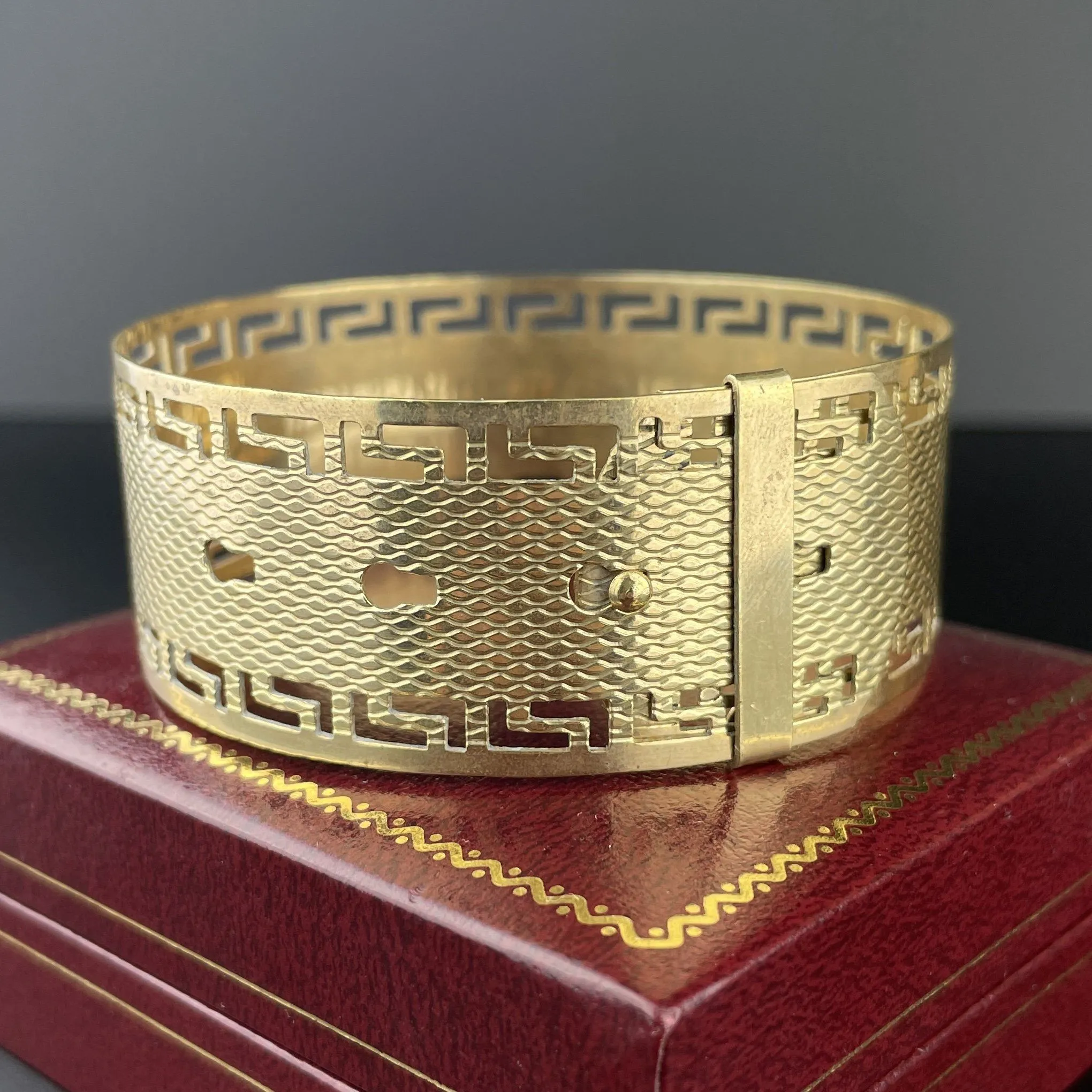 Vintage Greek Key Pattern Gold Buckle Bracelet