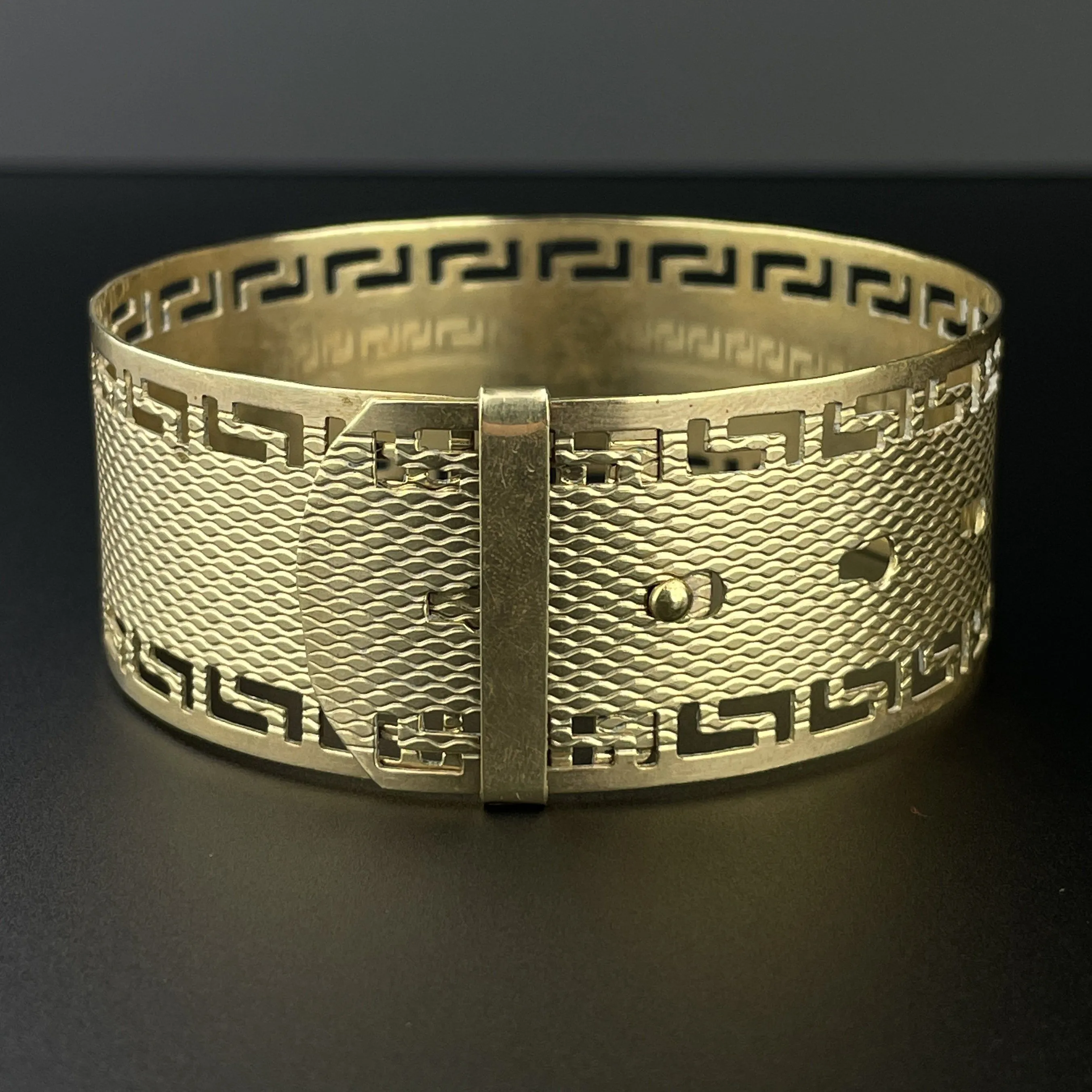 Vintage Greek Key Pattern Gold Buckle Bracelet