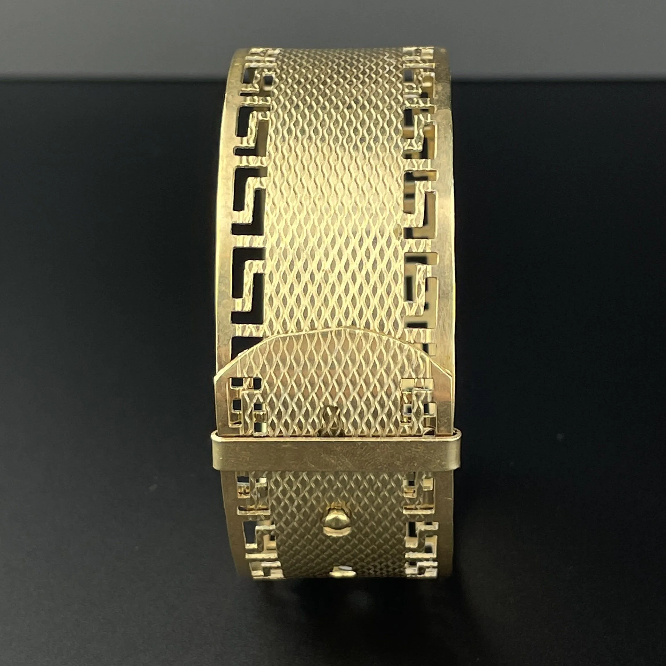 Vintage Greek Key Pattern Gold Buckle Bracelet