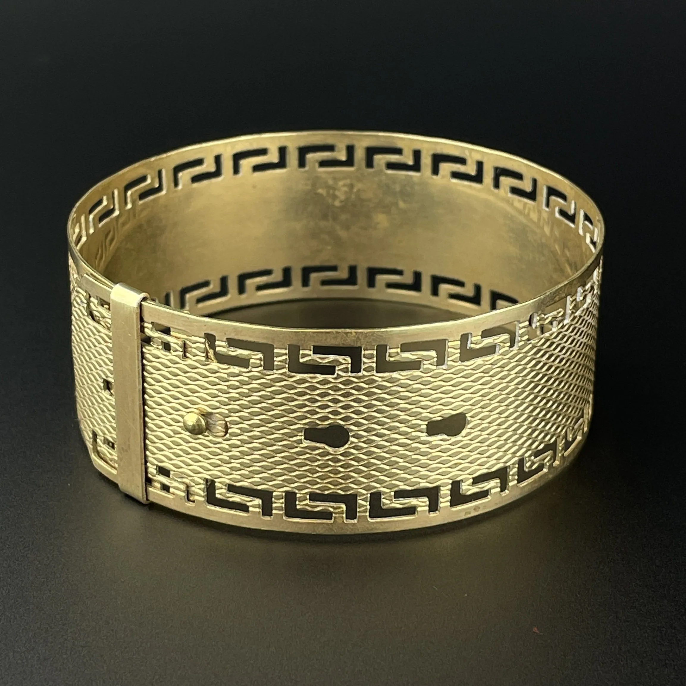 Vintage Greek Key Pattern Gold Buckle Bracelet