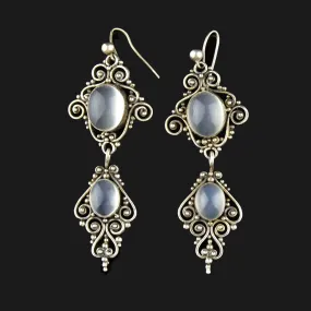 Vintage Moonstone Cabochon Silver Drop Earrings