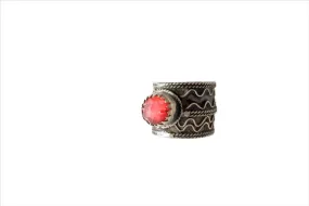 Vintage Moroccan Berber Hair Ring with Red Cabochon Size 11