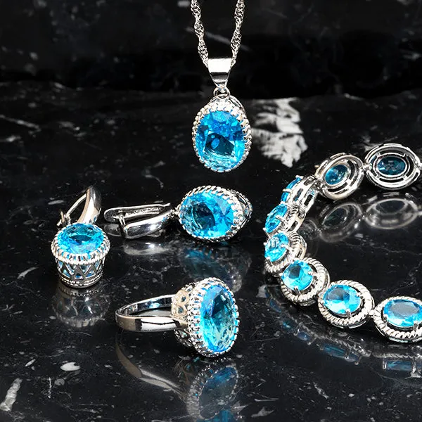 Womens 4 Pcs Jewelry Set, Created Topaz Oval Stones, Plus Sizes Available