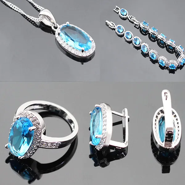 Womens 4 Pcs Jewelry Set, Created Topaz Oval Stones, Plus Sizes Available