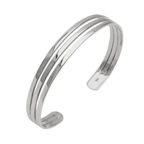 Womens 925 Sterling Silver Cuff Bangle Bracelet Triple-Bars