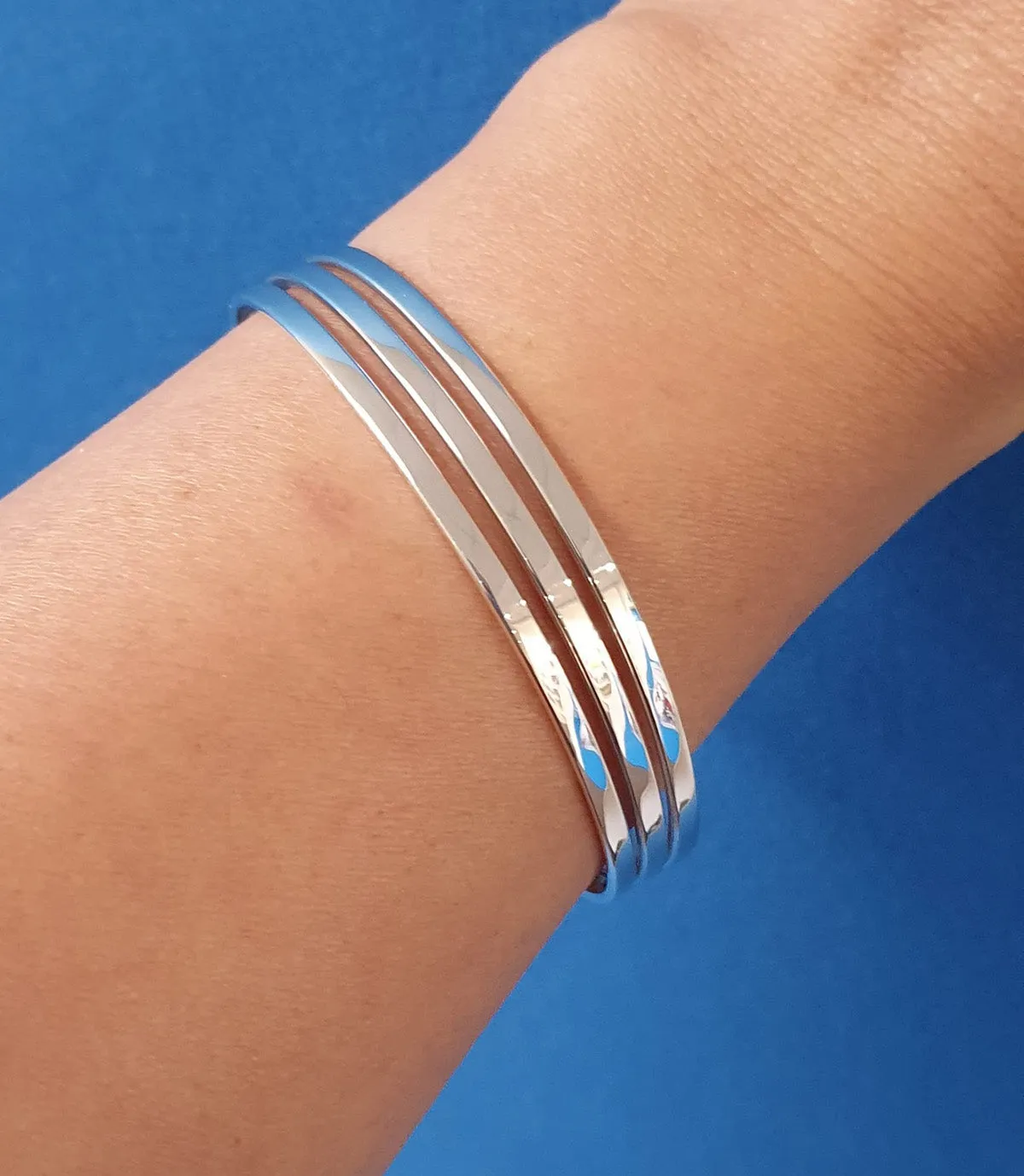 Womens 925 Sterling Silver Cuff Bangle Bracelet Triple-Bars