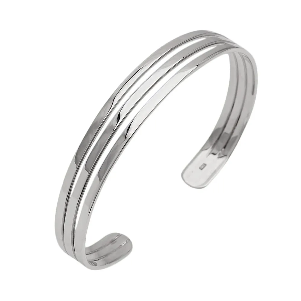 Womens 925 Sterling Silver Cuff Bangle Bracelet Triple-Bars