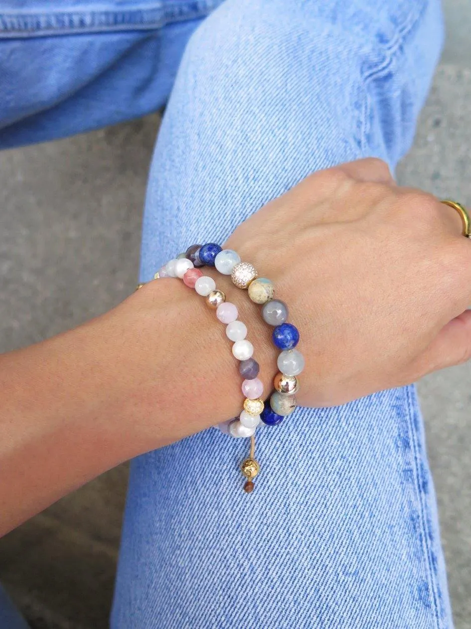 Women's Beaded Bracelet with Aquamarine, Blue Lapis, Opal, and Botswana Agate