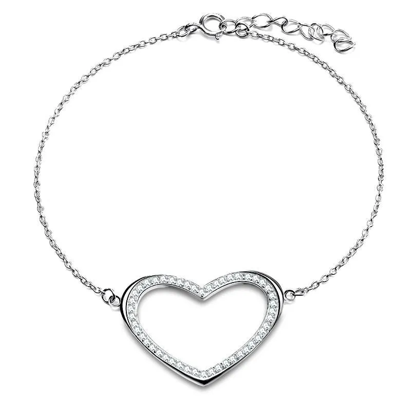 Women's Silver Color Heart Shape Bracelet With Paved Luxury AAA Austrian Crystal