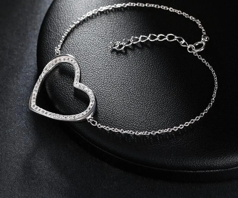 Women's Silver Color Heart Shape Bracelet With Paved Luxury AAA Austrian Crystal