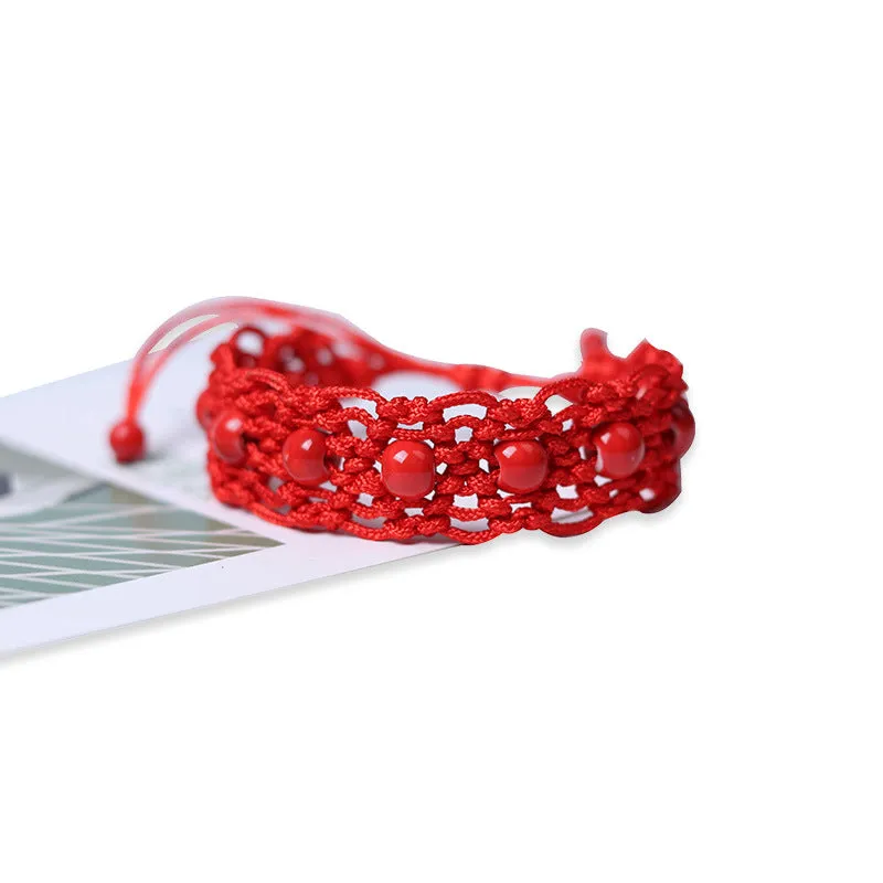 Zodiac Year Red String Bracelet Fine Knitted Accessories Red Rose Bracelet Festive Holiday Gift Knitted String